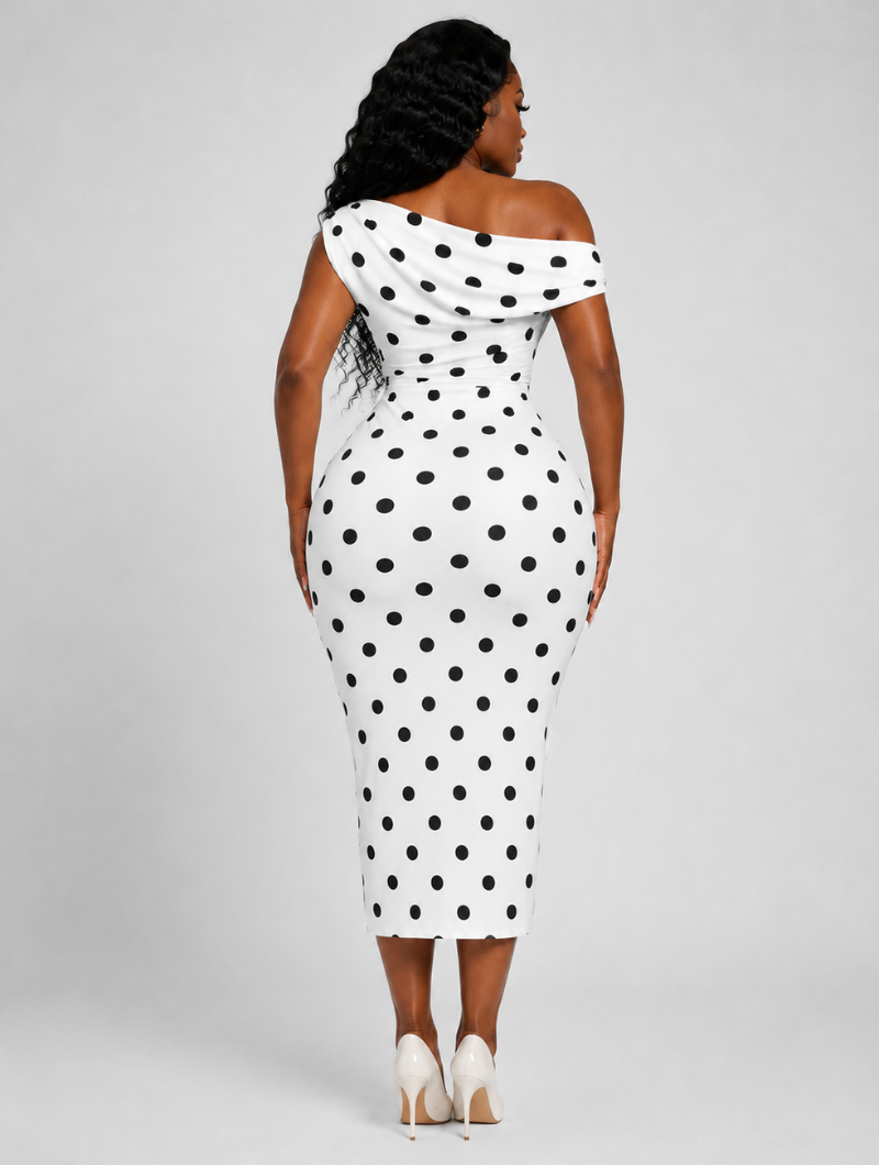Elegant Draped Polka Midi