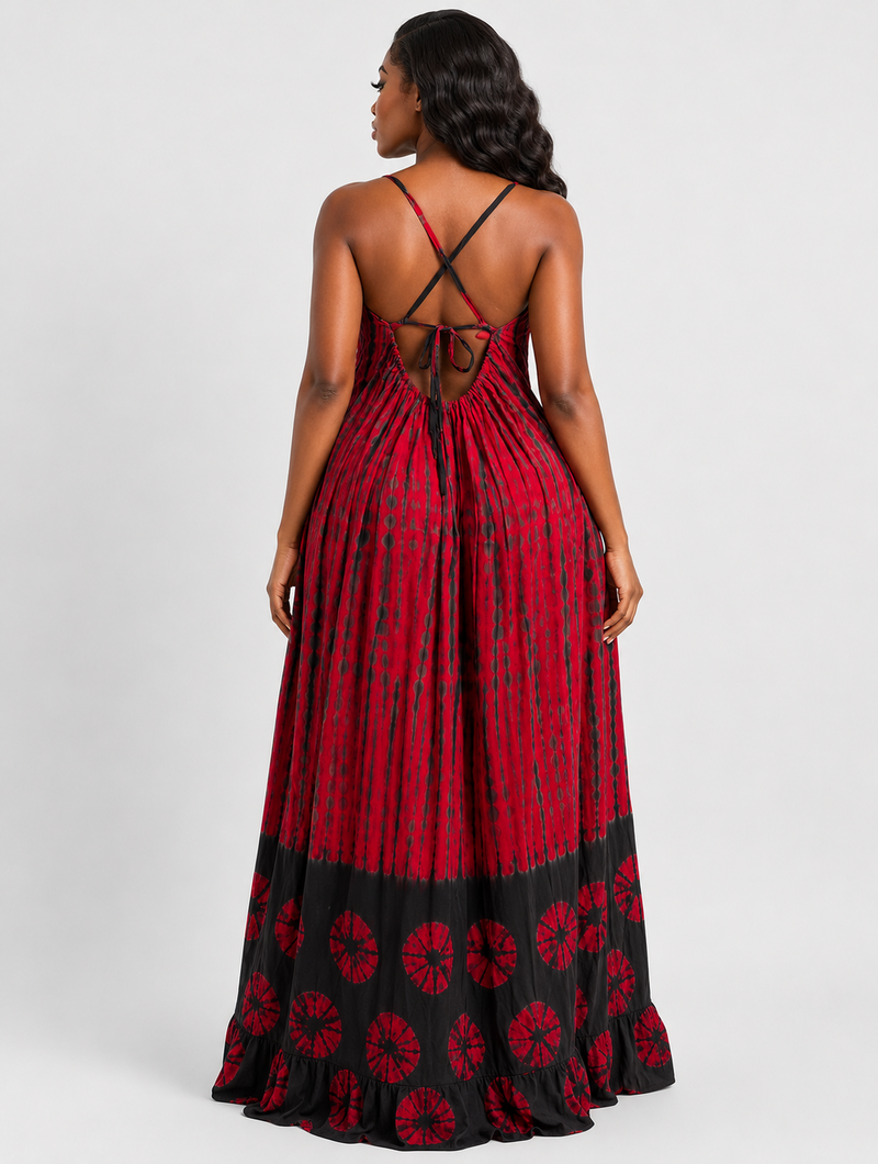 Crimson Boho Tie-Dye Maxi