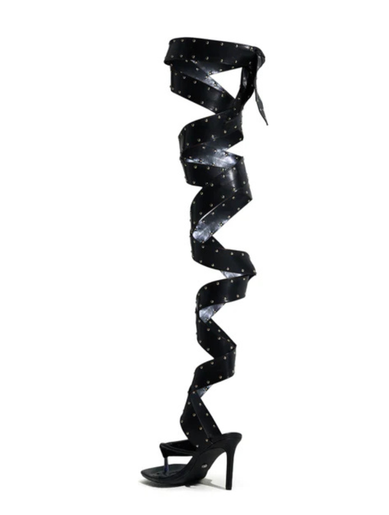 Studded Noir Wrap Stilettos
