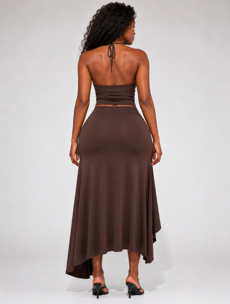 Asymmetric Ruffle Maxi Set