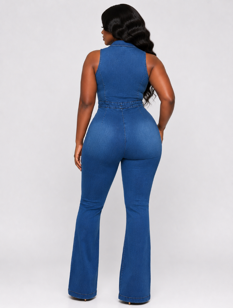 Snatched Zipper Denim Flare