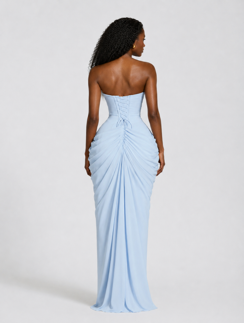 Draped Corset Slit Gown
