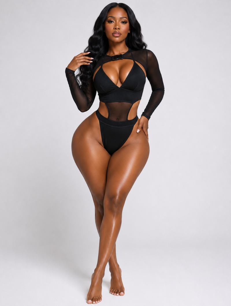 Cyber Buckle Mesh Bodysuit