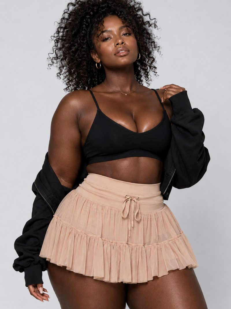 Tummy-Control Smocked Ruffle Skirt
