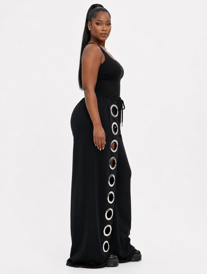 Grommet Cutout Wide Sweatpants