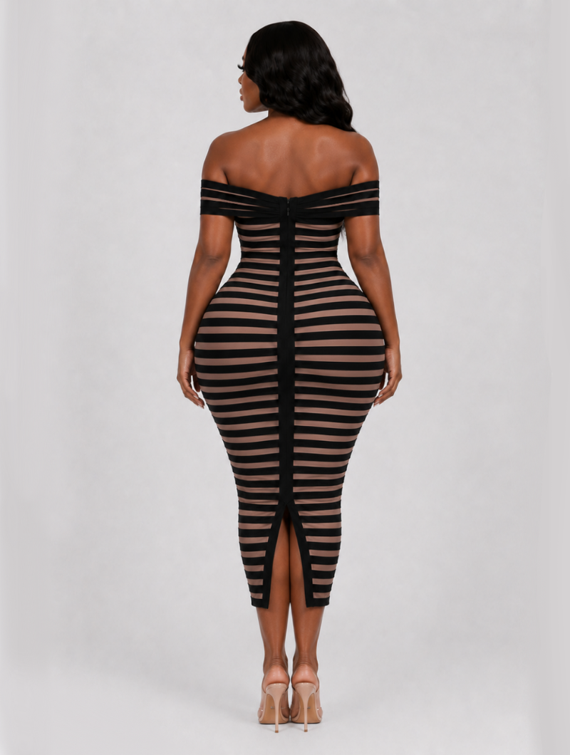 Bardot Striped Sculpt Midi