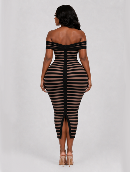 Bardot Striped Sculpt Midi