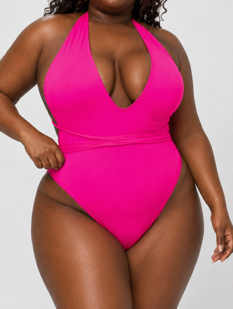 Plunging High-Cut Pink One-Piece