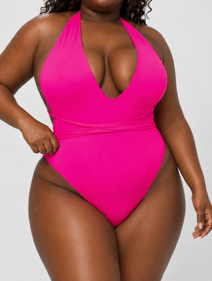 Plunging High-Cut Pink One-Piece