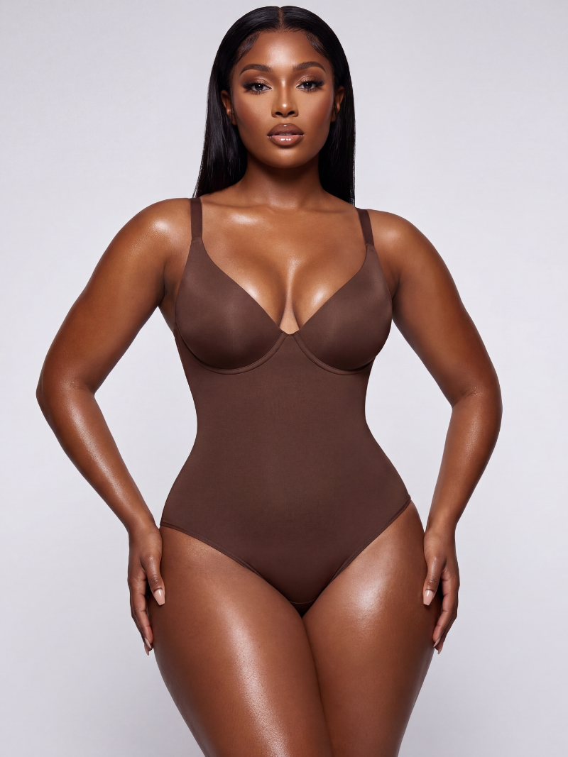 V Neck Adjustable Straps Tummy Control Bodysuit