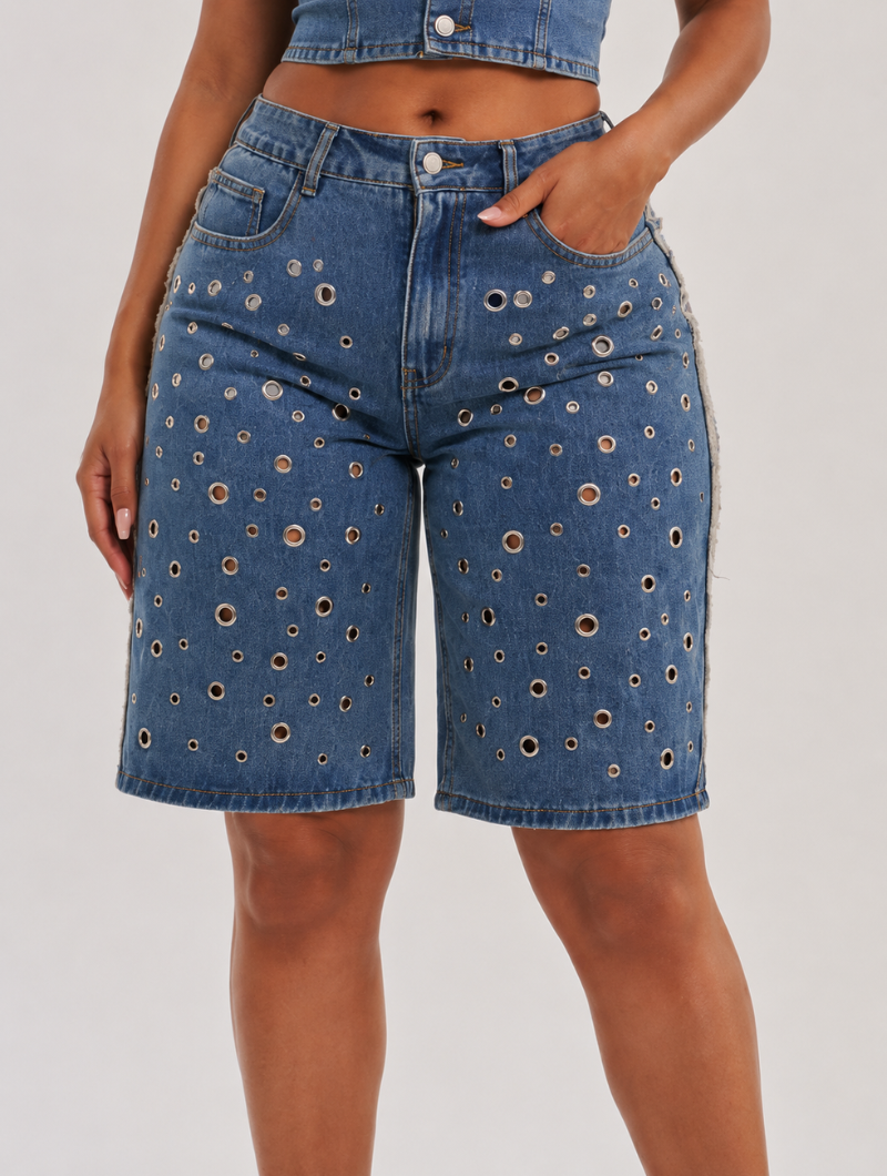Grommet Detail Denim Jorts