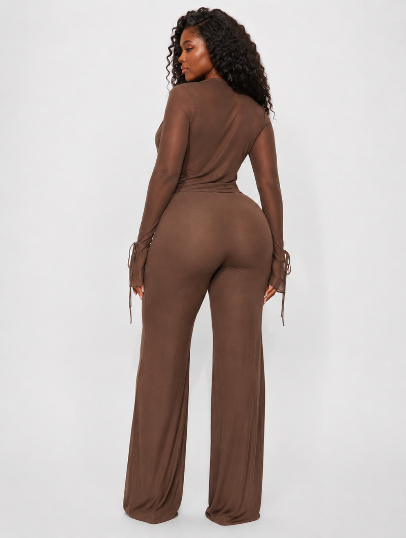 Deep V Mesh Pant Set