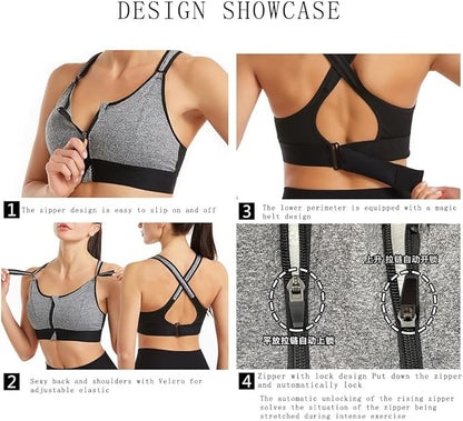 Zipper Support Sports Bra Set
