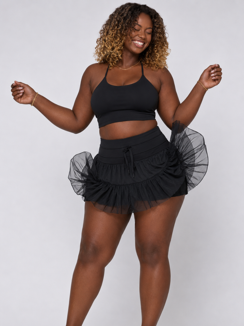 Tummy-Control Smocked Ruffle Skirt