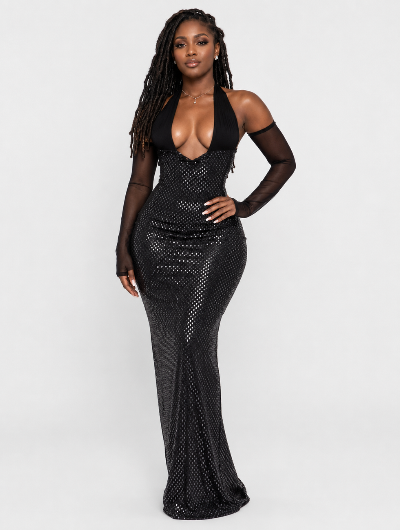 Sequin Halter Maxi Gown