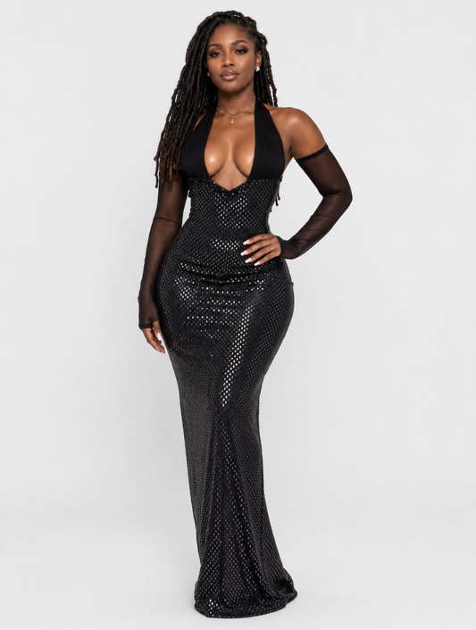 Sequin Halter Maxi Gown