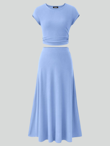 Two piece skirt elastic waist midi skirt