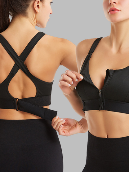 Zipper Support Sports Bra Set