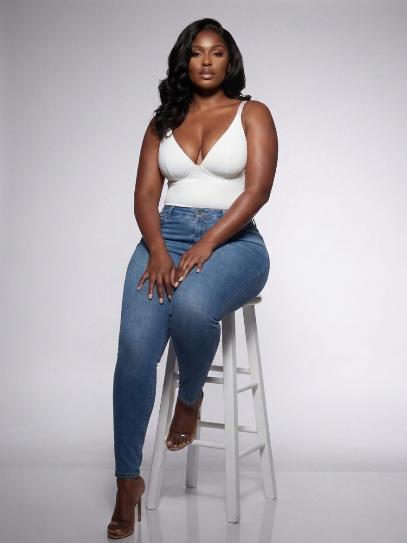 V Neck Adjustable Straps Tummy Control Bodysuit
