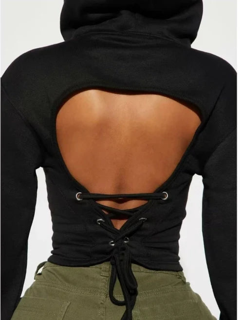 Casual Sexy Tie Back Hoodie