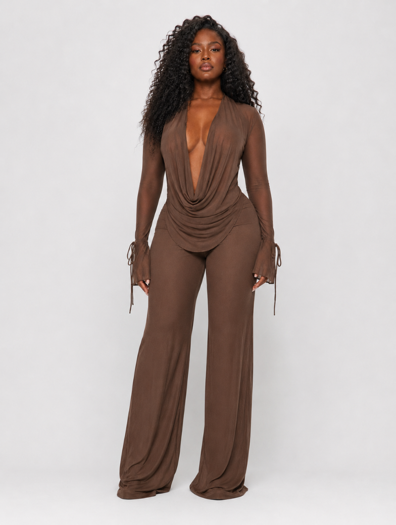 Deep V Mesh Pant Set