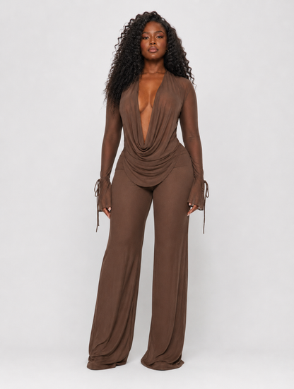 Deep V Mesh Pant Set