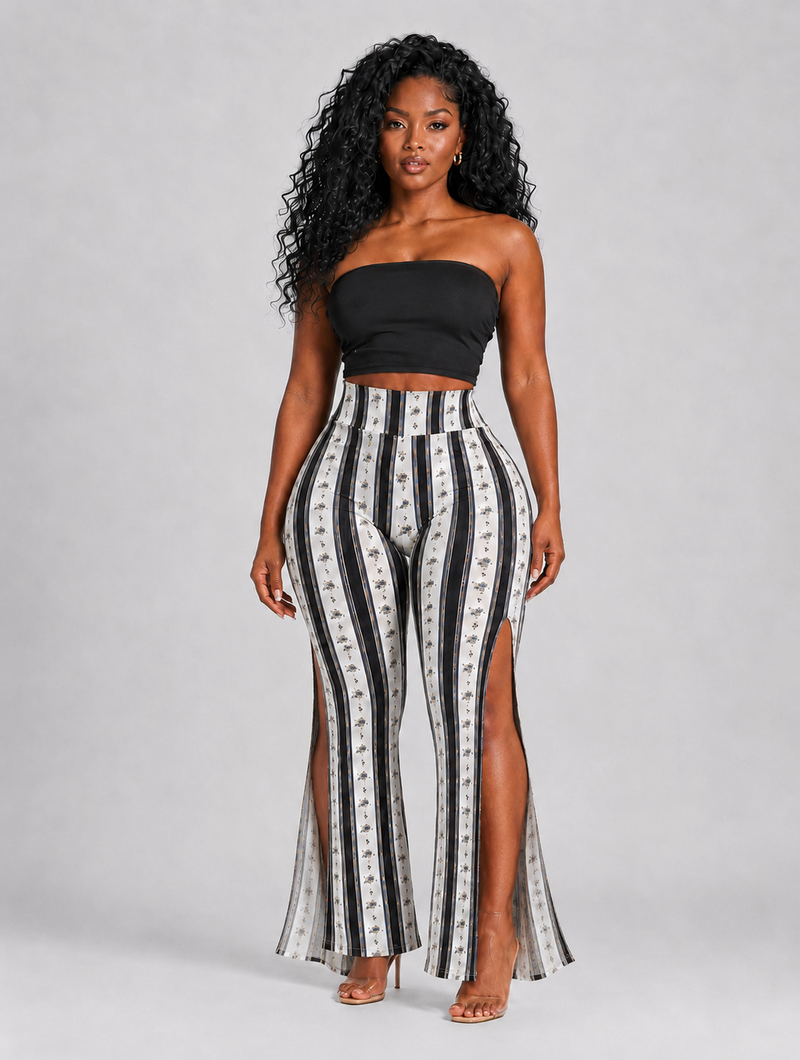 Vintage Stripe Slit-Leg Pants